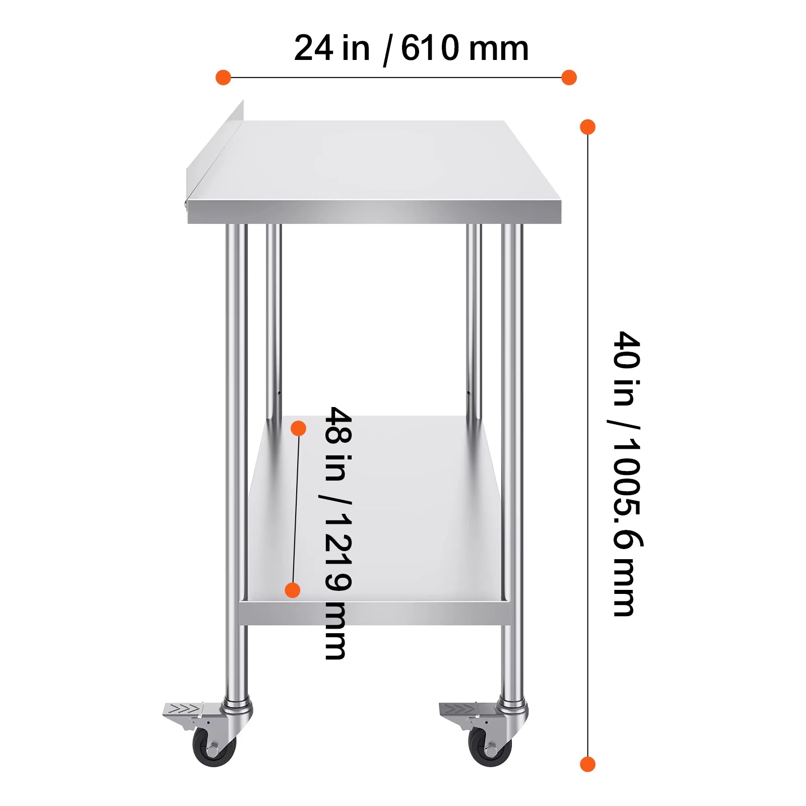 Stainless Steel Work Table Commercial Food Prep Worktable with Casters Heavy Duty Prep Worktable for Restaurant Home Hotel