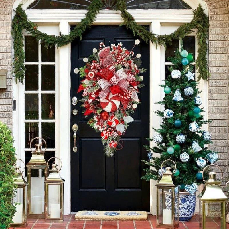 Christmas Wreath Candy Upside Down Tree Garland Artificial Xmas Ornament Home Porch Window Christmas wreath Door Wall Hanging Decoration