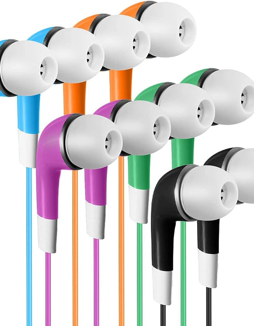 Load image into Gallery viewer, Bulk Kids Earbuds Individually Packaged Classroom 100 Pack Multi Color Earphones Headphones for Children Students Schools Libraries Hospitals
