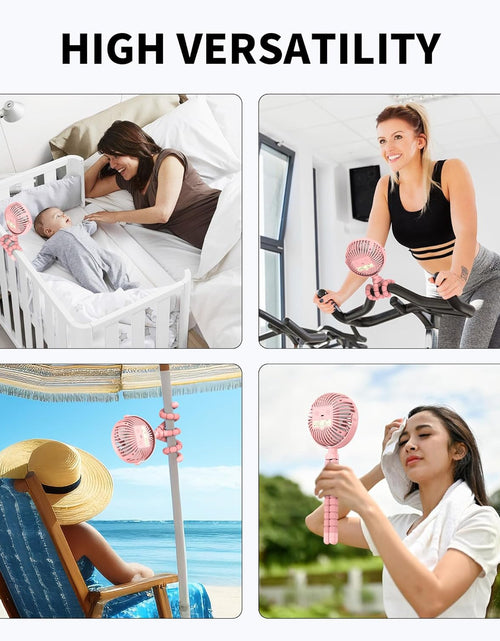 Load image into Gallery viewer, Battery Operated Stroller Fan Flexible Tripod Clip on Fan with 3 Speeds and Rotatable Handheld Personal Fan for Car Seat Crib Bike Treadmill (Pink)
