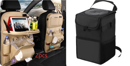 Load image into Gallery viewer, PU Leather Car Storage Bag Multifunction Seat Back Tray Hanging Bag Waterproof Car Organizer Automotive Interior Accessories
