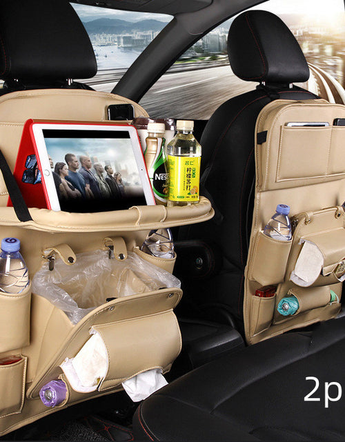Load image into Gallery viewer, PU Leather Car Storage Bag Multifunction Seat Back Tray Hanging Bag Waterproof Car Organizer Automotive Interior Accessories
