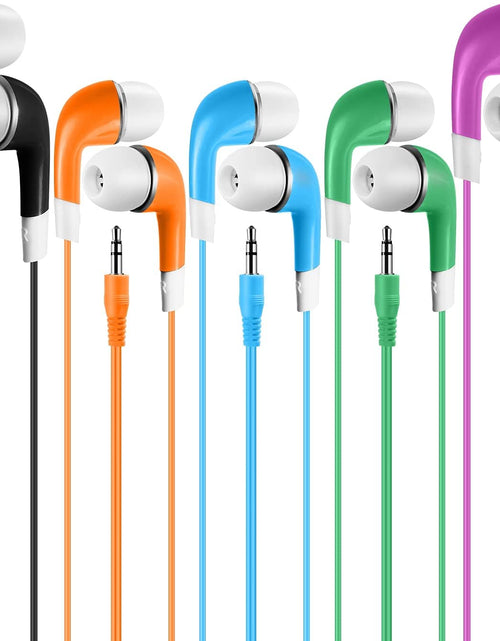 Load image into Gallery viewer, Bulk Kids Earbuds Individually Packaged Classroom 100 Pack Multi Color Earphones Headphones for Children Students Schools Libraries Hospitals
