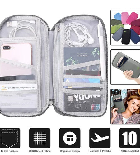Travel Passport Wallet 12Cells Ticket ID Credit Card Holder Water Repellent Documents Phone Organizer