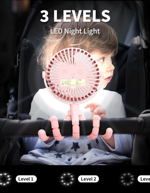 Load image into Gallery viewer, Battery Operated Stroller Fan Flexible Tripod Clip on Fan with 3 Speeds and Rotatable Handheld Personal Fan for Car Seat Crib Bike Treadmill (Pink)
