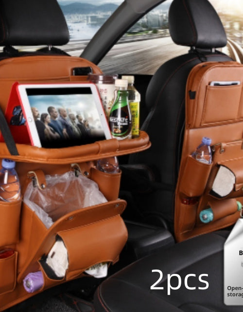 Load image into Gallery viewer, PU Leather Car Storage Bag Multifunction Seat Back Tray Hanging Bag Waterproof Car Organizer Automotive Interior Accessories
