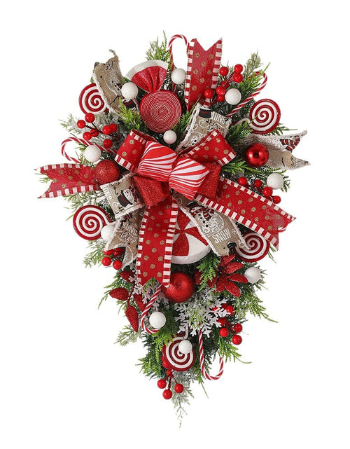 Load image into Gallery viewer, Christmas Wreath Candy Upside Down Tree Garland Artificial Xmas Ornament Home Porch Window Christmas wreath Door Wall Hanging Decoration
