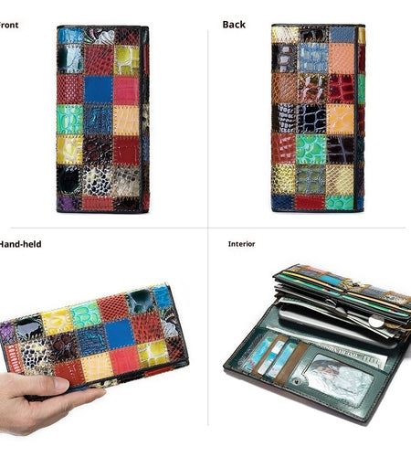 Women's Leather Storage Mid-length Personalized Cowhide Stitching Wallet