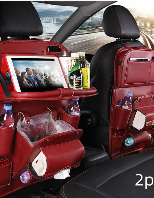 Load image into Gallery viewer, PU Leather Car Storage Bag Multifunction Seat Back Tray Hanging Bag Waterproof Car Organizer Automotive Interior Accessories

