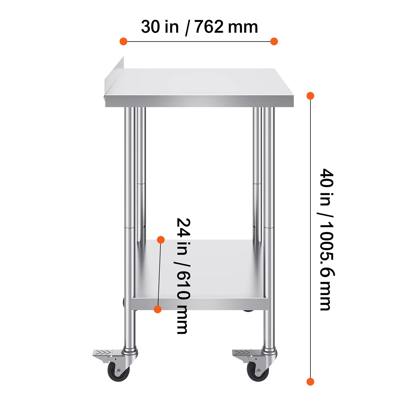 Stainless Steel Work Table Commercial Food Prep Worktable with Casters Heavy Duty Prep Worktable for Restaurant Home Hotel