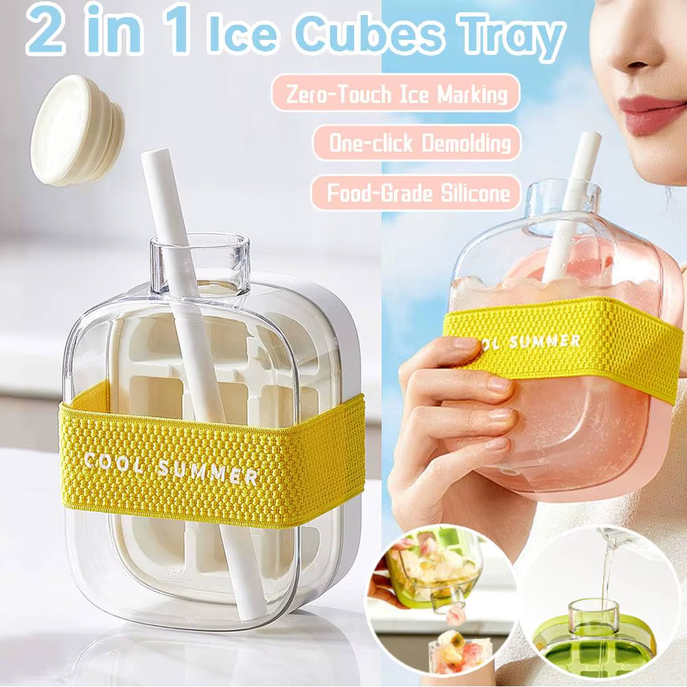 ChillSip Bottle Set – Stylish Water Bottle with Straw &amp; Zero-Contact Ice Cube Tray