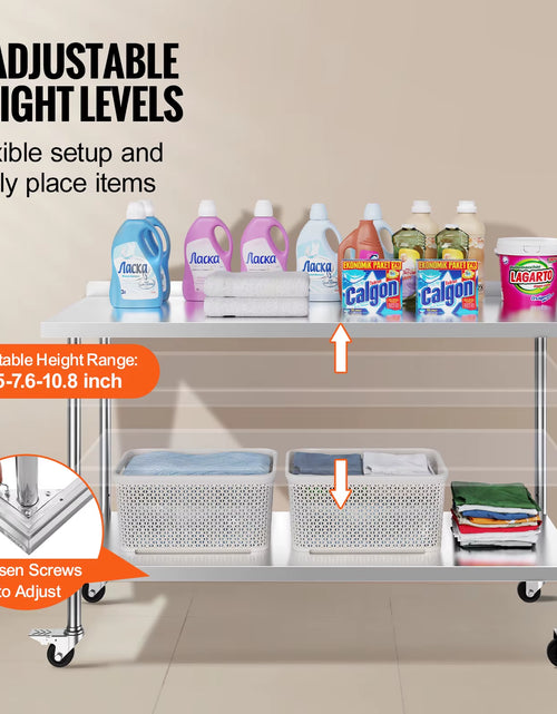 Load image into Gallery viewer, Stainless Steel Work Table Commercial Food Prep Worktable with Casters Heavy Duty Prep Worktable for Restaurant Home Hotel
