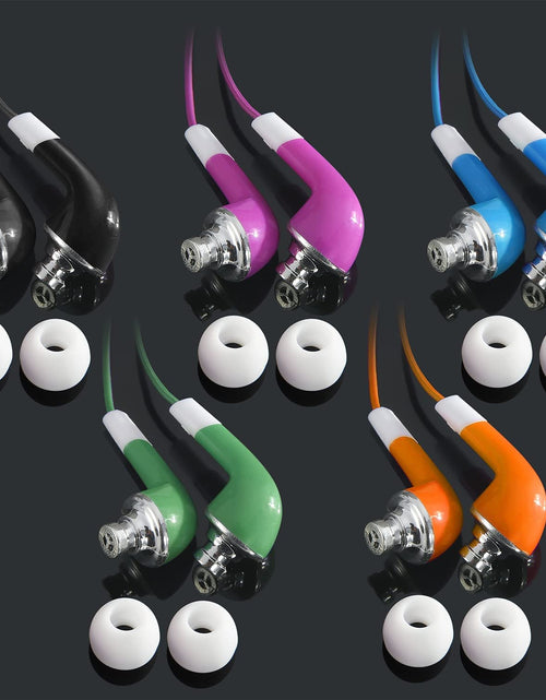 Load image into Gallery viewer, Bulk Kids Earbuds Individually Packaged Classroom 100 Pack Multi Color Earphones Headphones for Children Students Schools Libraries Hospitals
