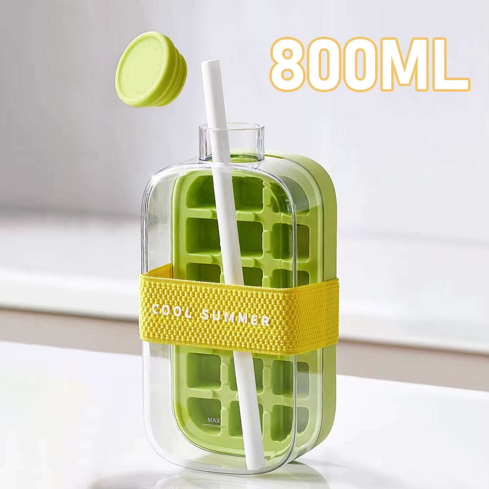 ChillSip Bottle Set – Stylish Water Bottle with Straw &amp; Zero-Contact Ice Cube Tray