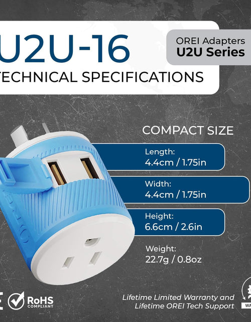 Load image into Gallery viewer, Australia, New Zealand, China Travel Plug Adapter by  with Dual USB + Surge Protection - Type I (U2U-16), Will Work with Cell Phones, Camera, Laptop, Tablets, Ipad, Iphone and More
