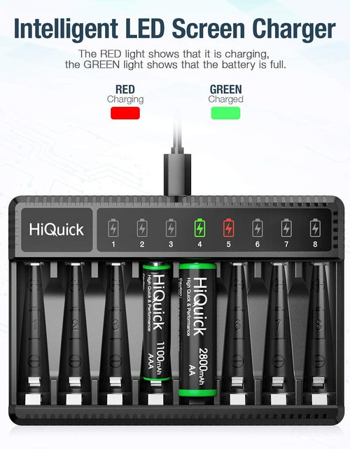 Load image into Gallery viewer, 8 Bay Smart Battery Charger with AA &amp; AAA Rechargeable Batteries- Fast Charging Household and 2800Mah Batteries 4 Pack 1100Mah
