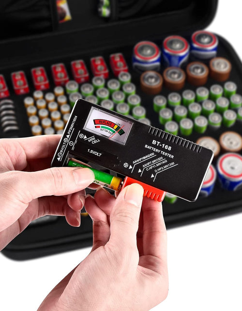 Load image into Gallery viewer, Hard Battery Organizer Storage Box, Carrying Case Bag Holder - Holds 148 Batteries AA AAA C D 9V - with Battery Tester BT-168 (Batteries Are Not Included)
