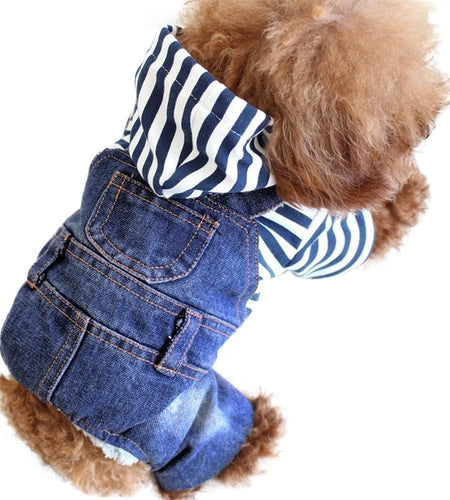 Pet Denim Jumpsuit Dog Jeans Hoodies Cool Blue Coat Medium Small Dogs Classic Jacket Puppy Blue Vintage Washed Vests (L)