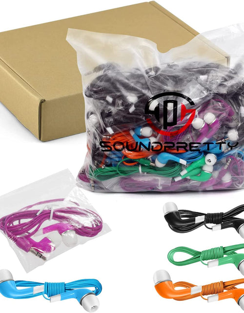 Load image into Gallery viewer, Bulk Kids Earbuds Individually Packaged Classroom 100 Pack Multi Color Earphones Headphones for Children Students Schools Libraries Hospitals
