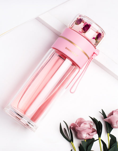 Load image into Gallery viewer, Glass Water Bottle With Tea Infuser Filter Tea Separation Double Wall Glass Bottle Leakproof Water Bottle
