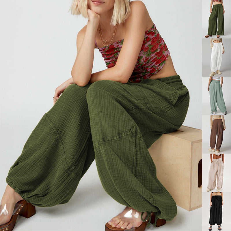 Loose Wide Leg Pants Women Drawstring Leggings Trousers