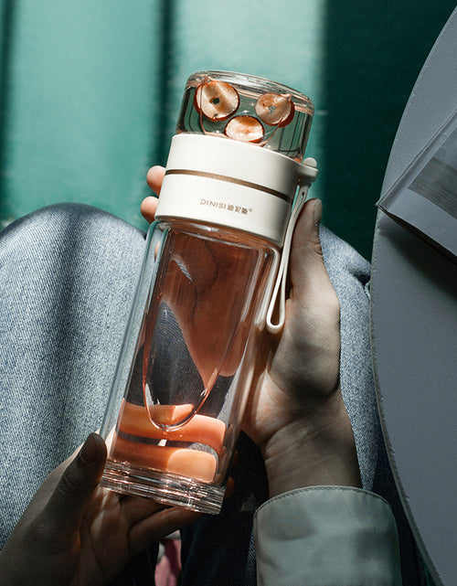Load image into Gallery viewer, Glass Water Bottle With Tea Infuser Filter Tea Separation Double Wall Glass Bottle Leakproof Water Bottle
