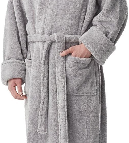 Men'S Fleece Robe, Long Hooded Turkish Bathrobe