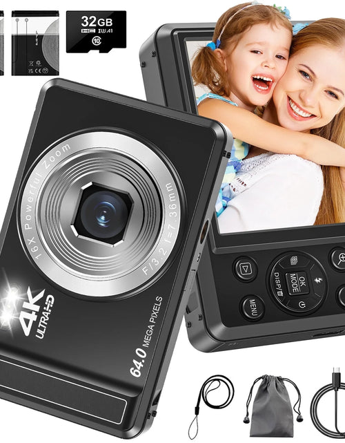 Load image into Gallery viewer, Digital Camera 4K UHD 44MP Vlogging Camera, Autofocus Compact Camera with 16X Digital Zoom, Point and Shoot Digital Camera with 32GB SD Card &amp; 2 Batteries
