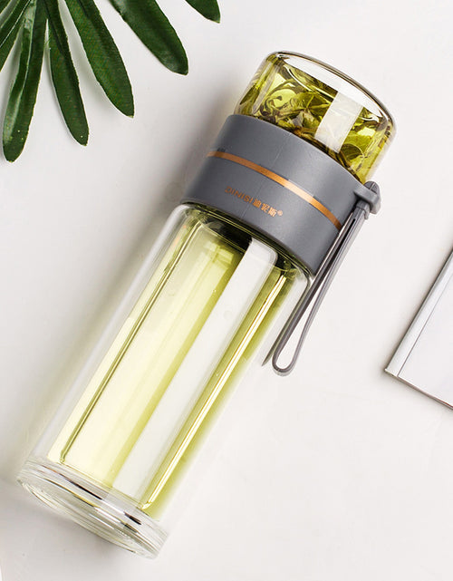 Load image into Gallery viewer, Glass Water Bottle With Tea Infuser Filter Tea Separation Double Wall Glass Bottle Leakproof Water Bottle
