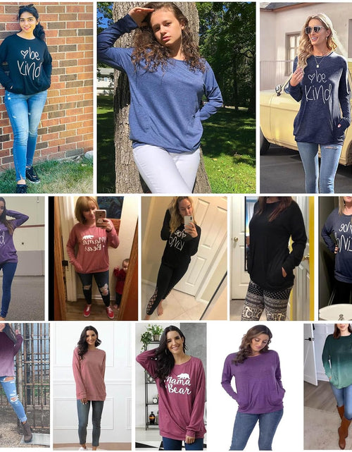 Load image into Gallery viewer, Womens Crewneck Sweatshirt Casual Loose Fitting Tops Long Sleeve T Shirt
