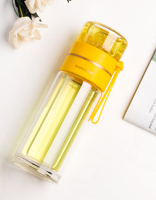 Load image into Gallery viewer, Glass Water Bottle With Tea Infuser Filter Tea Separation Double Wall Glass Bottle Leakproof Water Bottle
