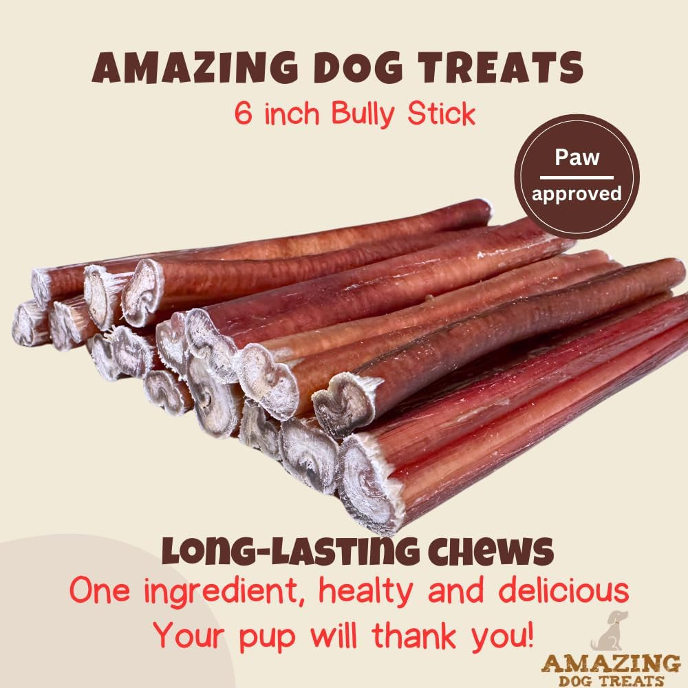 Bully Sticks 6 &amp; 7 Inch Regular Size - Premium Bully Stick Dog Chews - Long Lasting Bully Sticks for Dogs - Best Bully Stick Dog Bone - No Hide Dog Chews