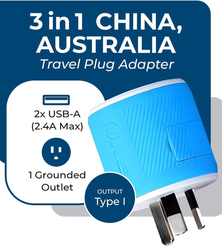 Australia, New Zealand, China Travel Plug Adapter by  with Dual USB + Surge Protection - Type I (U2U-16), Will Work with Cell Phones, Camera, Laptop, Tablets, Ipad, Iphone and More